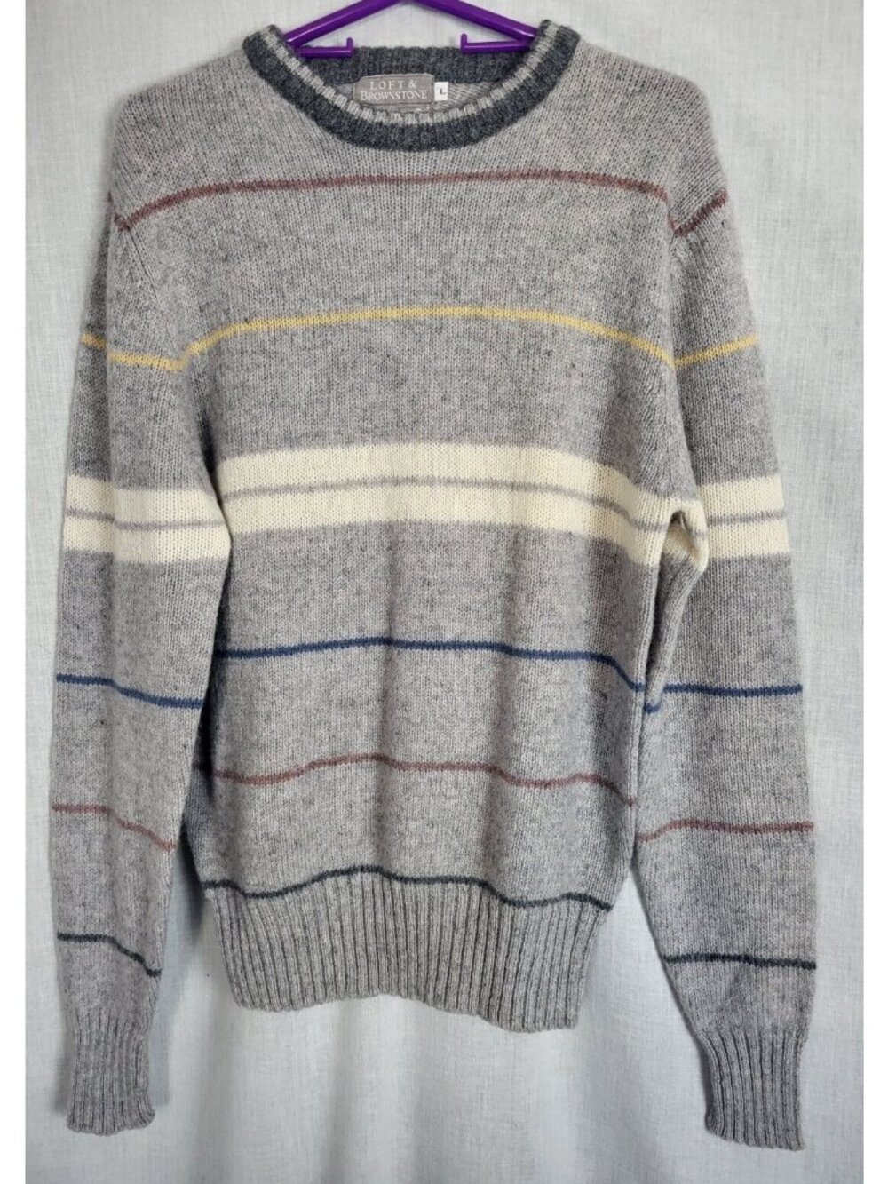 VTG 100% Wool Knit Sweater Loft & Brownstone Y2K Gray Men's L Large Casual Nice